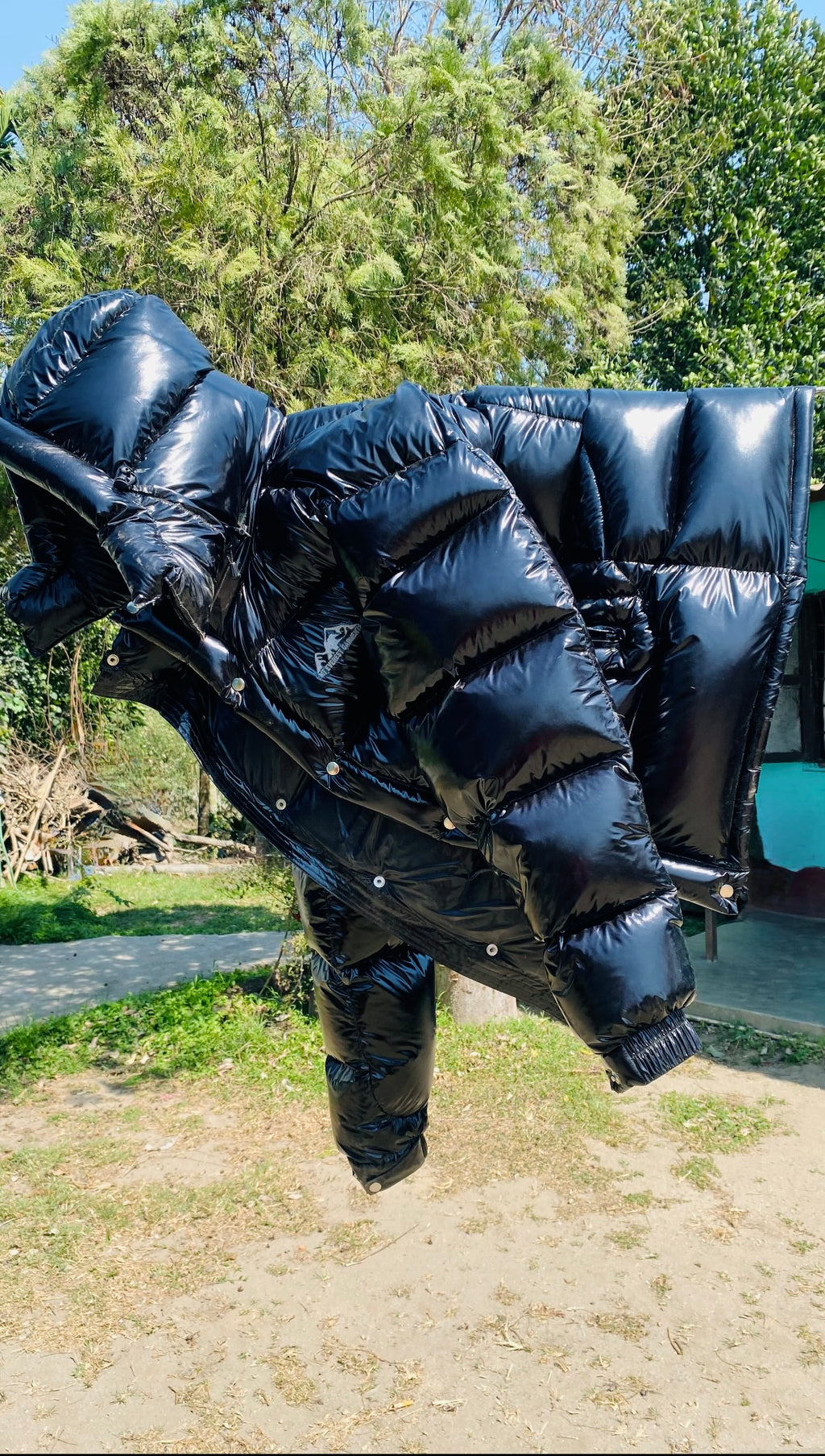 Shiny Black Nylon Jacket and Pant